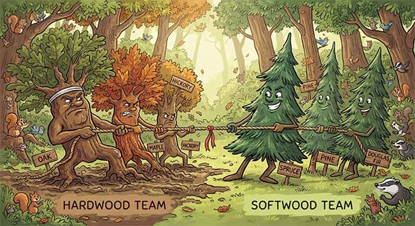 Hardwood pellets compared with softwood pellets